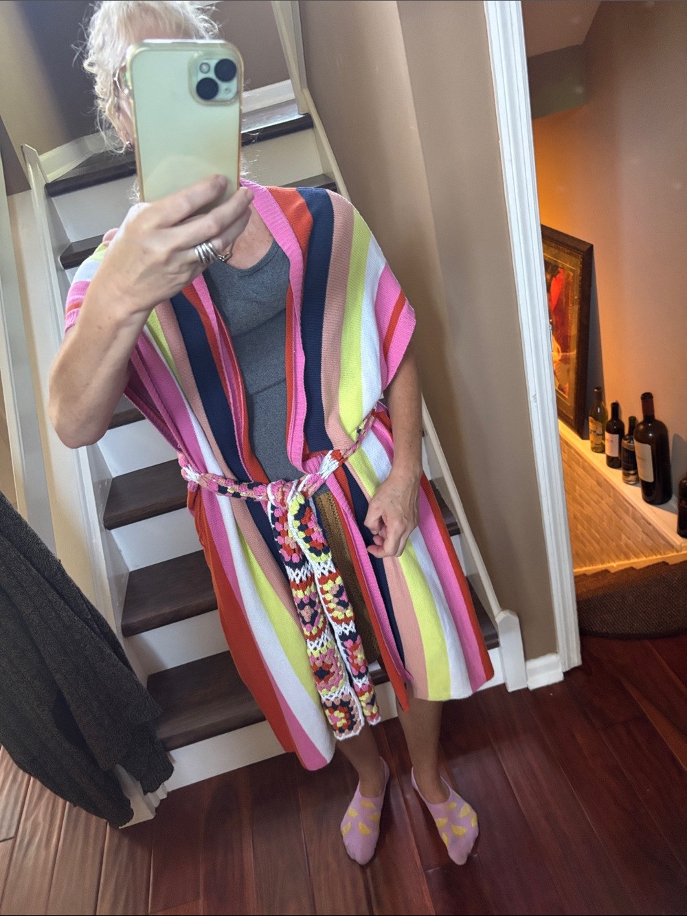 Anthropologie Multicolor Striped Knit Cardigan with Braided Belt